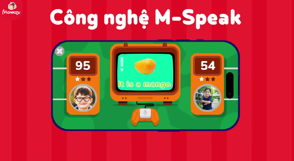 Công nghệ M-Speak chấm điểm phát âm tiếng Anh trên Monkey Junior. (Ảnh: Monkey)