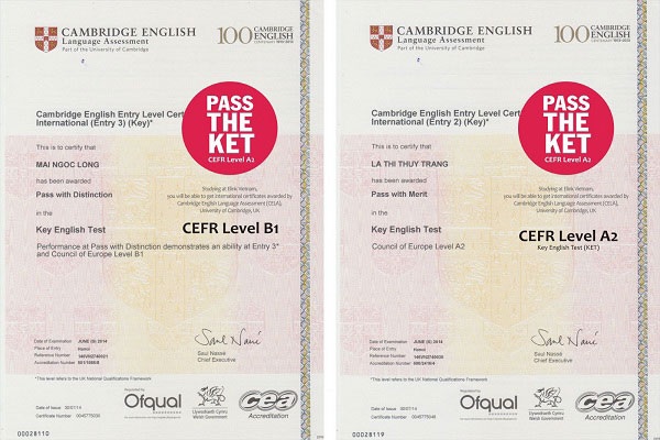 KET là một chứng chỉ thuộc kỳ thi Cambridge để đánh giá năng lực tiếng Anh của học sinh. (ảnh: Sưu tầm internet)