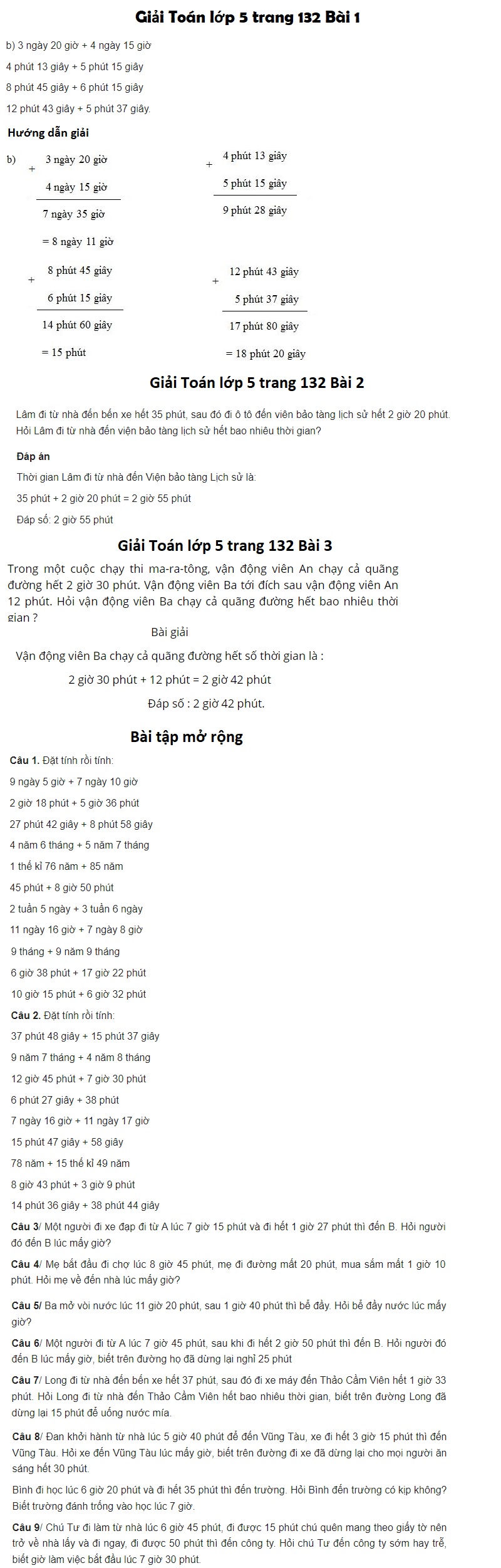 Tổng bài tập cộng thời gian. (Ảnh: Tổng hợp)