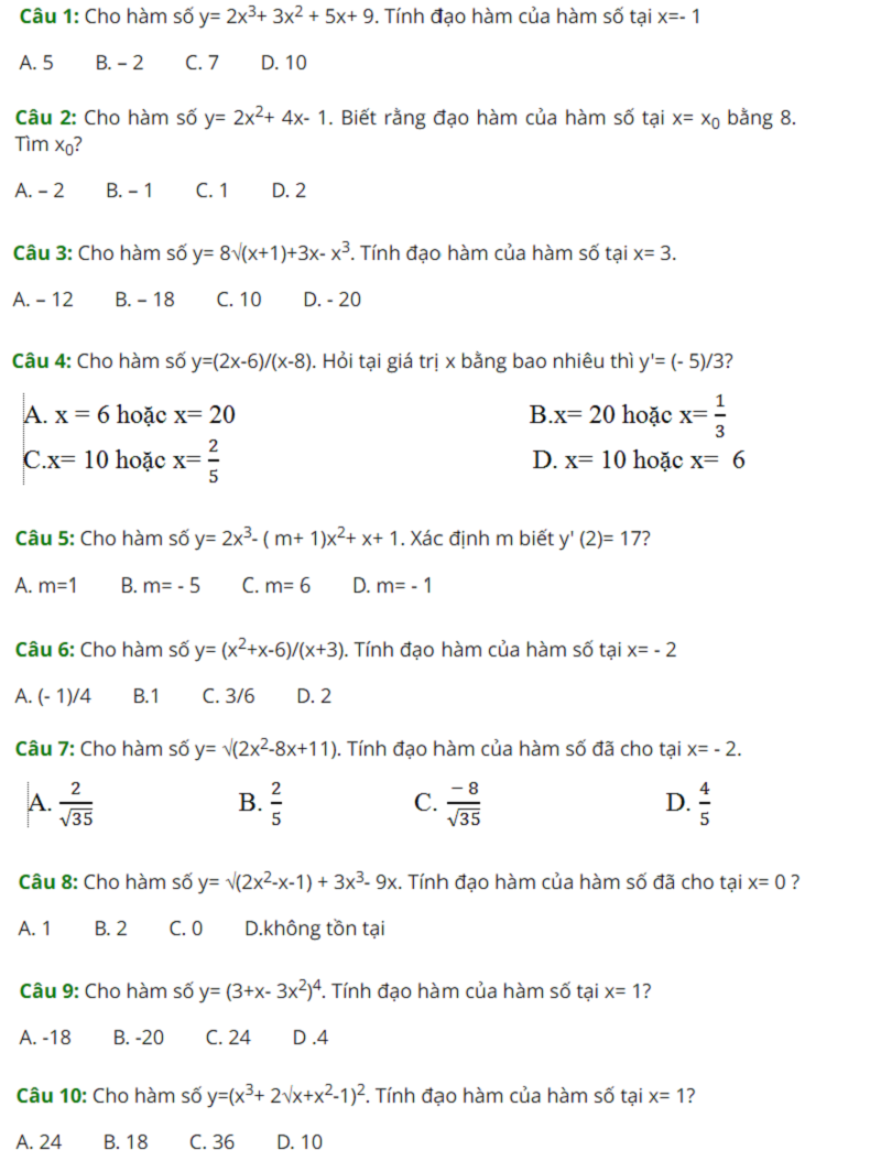 Đạo hàm tại 1 điểm là gì? Cách giải bài tập chi tiết từ A - Z