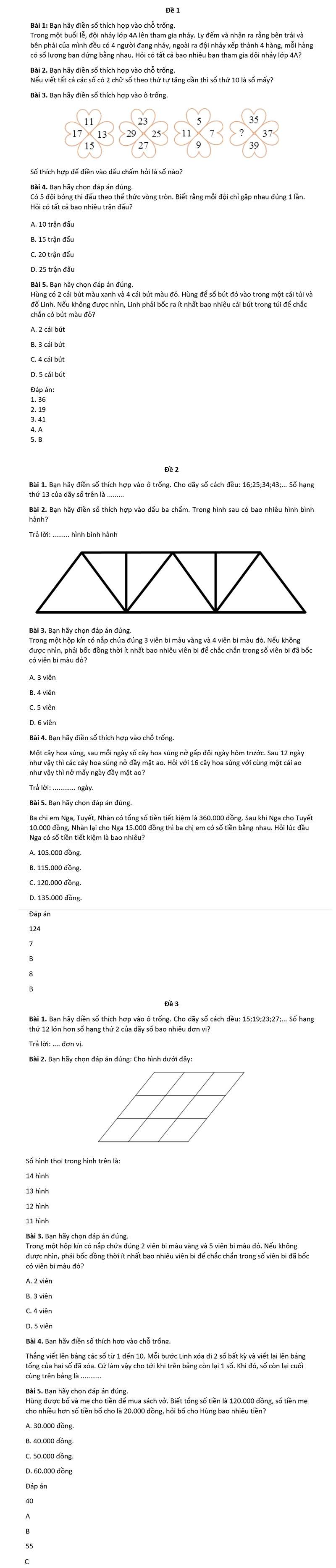 Mẫu đề thi toán Viodedu lớp 4. (Nguồn: Tổng hợp)