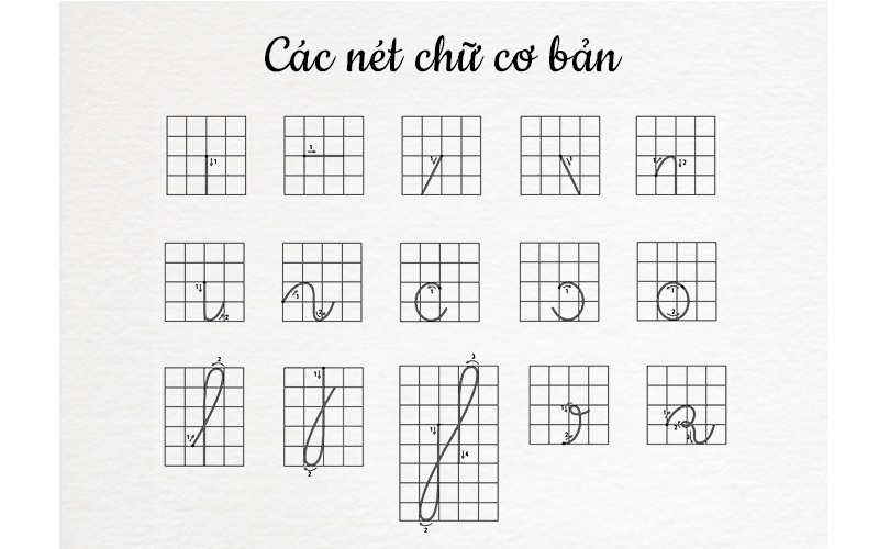 Các nét cơ bản khi luyện viết trong tiếng Việt. (Ảnh: Sưu tầm internet)