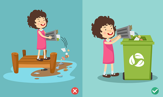 Dạy con việc bỏ rác thế nào là đúng nơi quy định. (Ảnh: Sưu tầm internet)