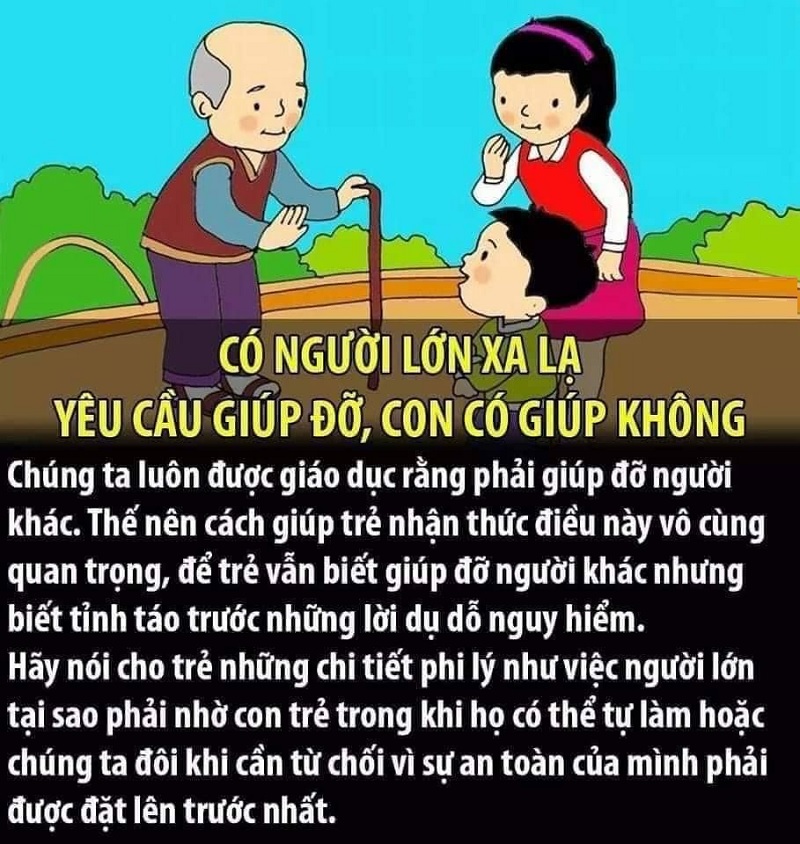 Ba mẹ cần đồng hành, cũng như dạy con các kỹ năng tự bảo vệ bản thân để tránh người lạ tiếp xúc. (ảnh: Sưu tầm internet)