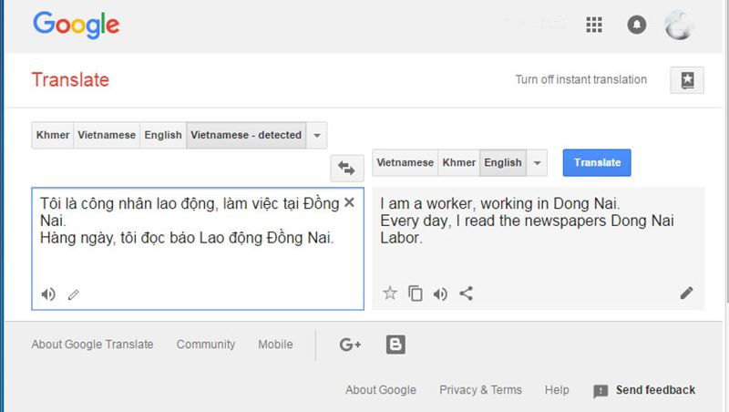 Google Dịch: Web dịch Việt - Anh chuẩn đúng ngữ pháp. (Ảnh: Internet)