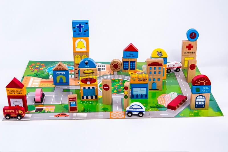 Bộ đồ chơi ghép mô hình thành phố bằng gỗ giúp bé nuôi dưỡng nghề nghiệp trong tương lai. (Ảnh: Sưu tầm Internet)