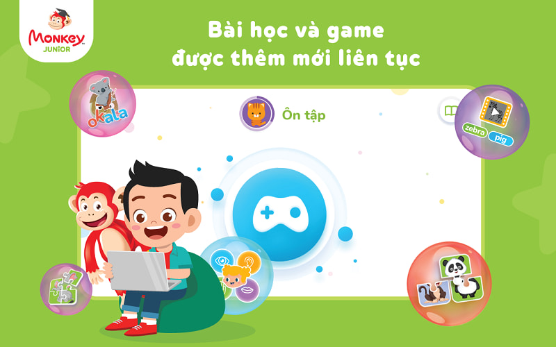 Hệ thống bài học và game tương tác trong Monkey Junior được thêm mới liên tục tạo sự mới mẻ cho bé. (Ảnh: Monkey)