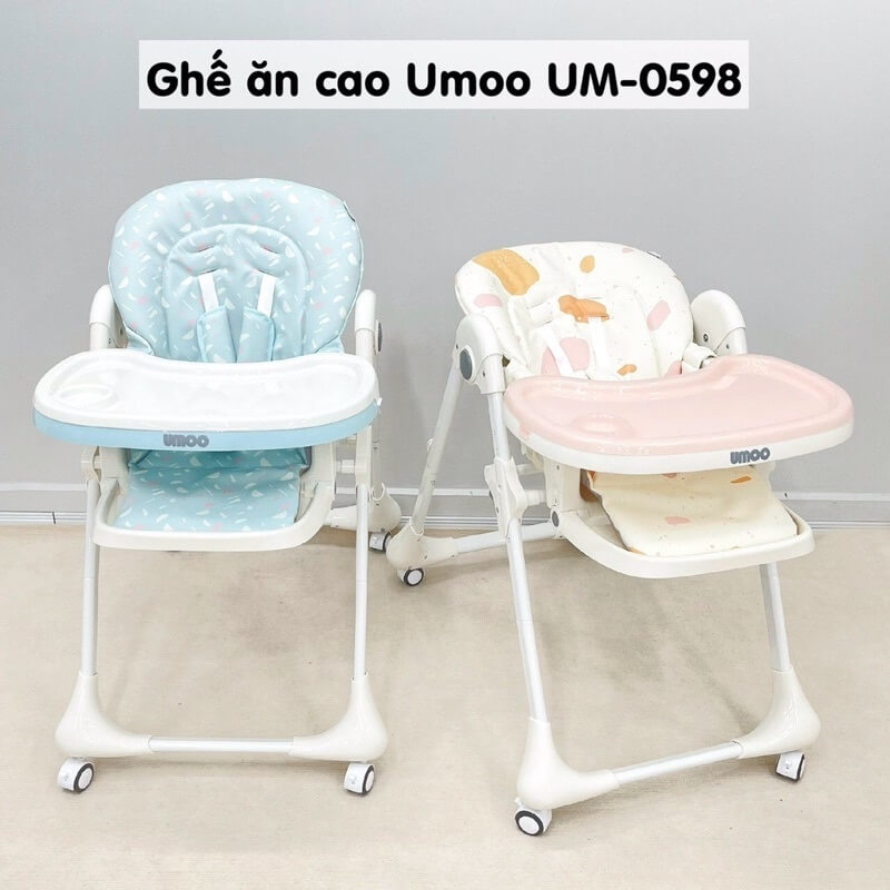 Ghế ăn dặm Umoo có bánh gấp gọn 0598. (Ảnh: Sưu tầm Internet)