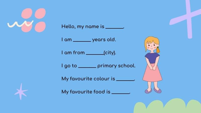 Mẫu giới thiệu bản thân bằng tiếng Anh lớp 1. (Ảnh: Canva)