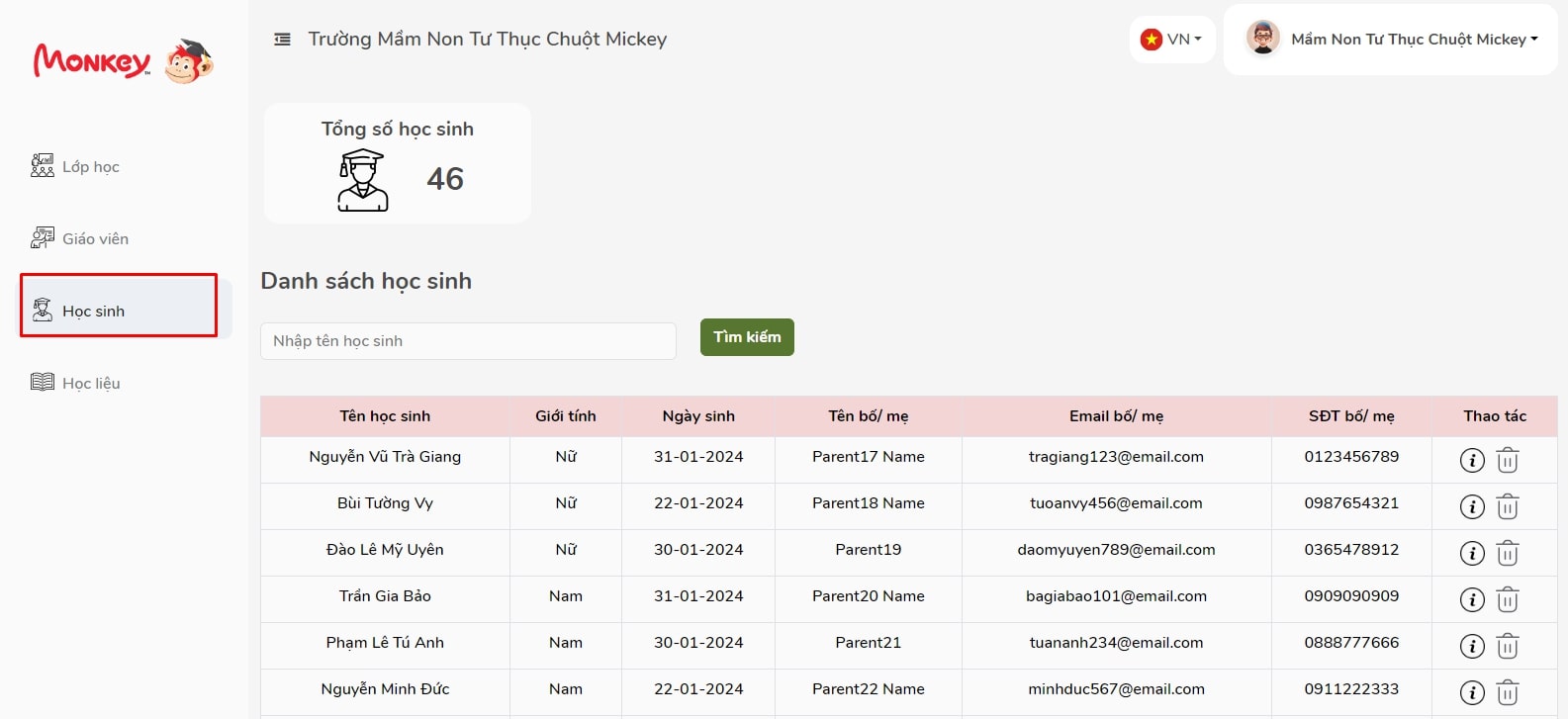 Quản lý hồ sơ thông tin học sinh hiệu quả với các thao tác đơn giản (Ảnh: Monkey)