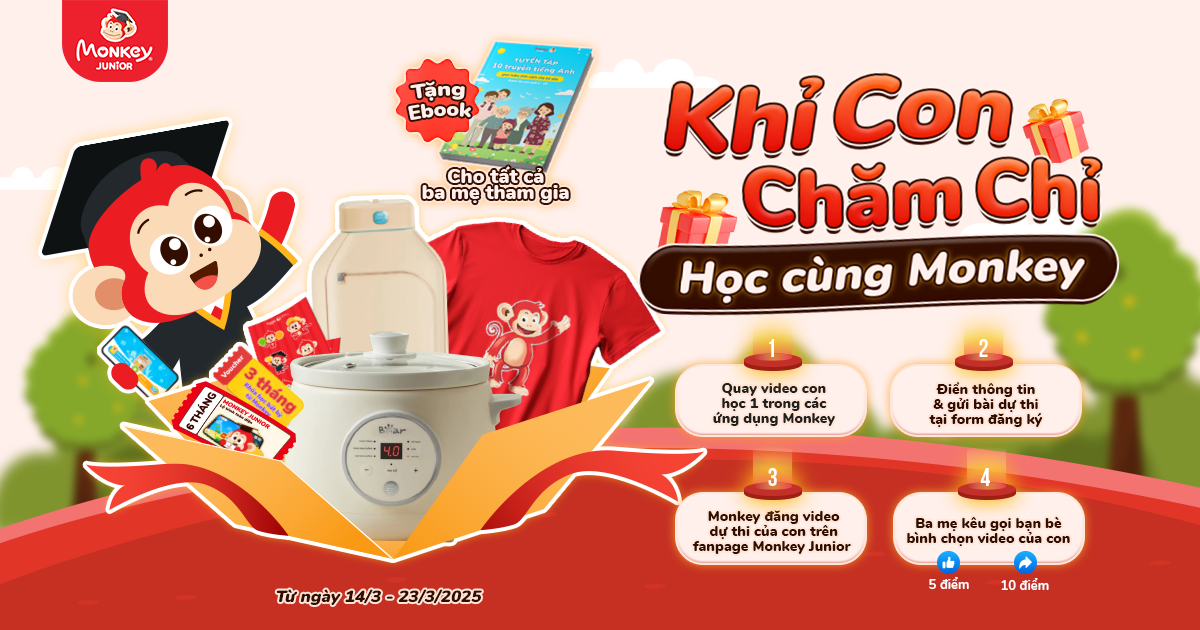 Khỉ con chăm chỉ - Học cùng Monkey. (Ảnh: Monkey)