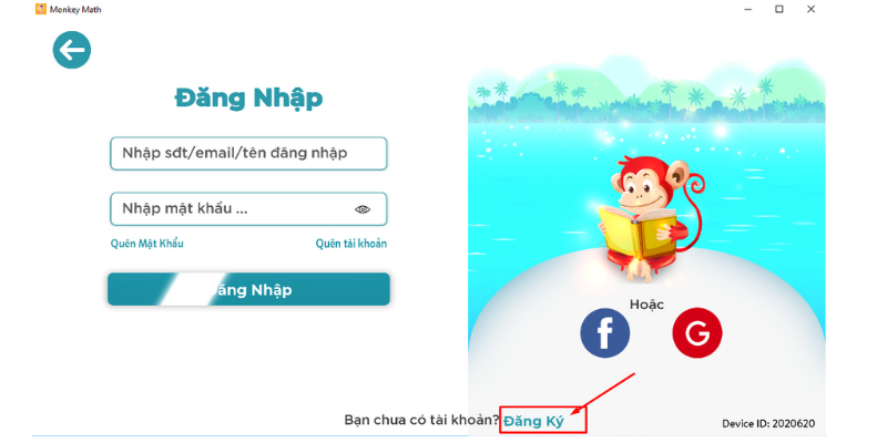 Bước 1 đăng ký Monkey Math. (Ảnh: Chụp màn hình)