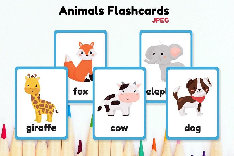 Học kể từ vựng chủ thể động vật hoang dã qua chuyện flashcard. (Ảnh: Designbundles.net)