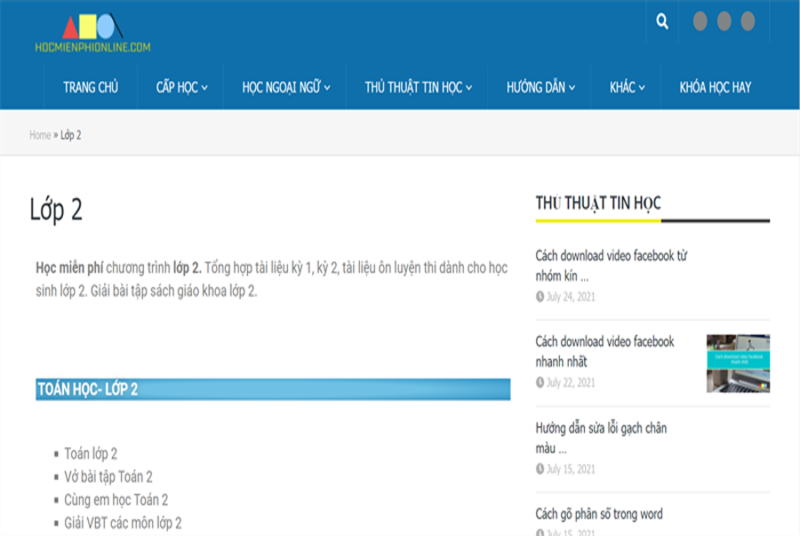 Kiến thức toán học lớp 2 hội tụ tại Hocmienphionline.com. (Ảnh: Hocmienphionline.com)