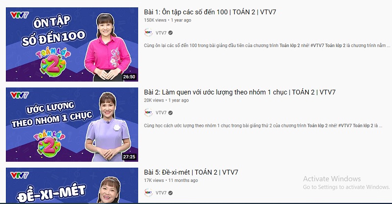 Hệ thống bài giảng toán lớp 2 tại kênh VTV7 bài bản. (Ảnh: VTV7)