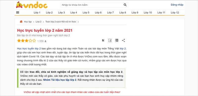 Học trực tuyến lớp 2 cùng Vndoc với đa dạng bài giảng. (Ảnh: Vndoc)