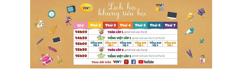 Lịch bài giảng các môn học trên kênh VTV7. (Ảnh: VTV7)