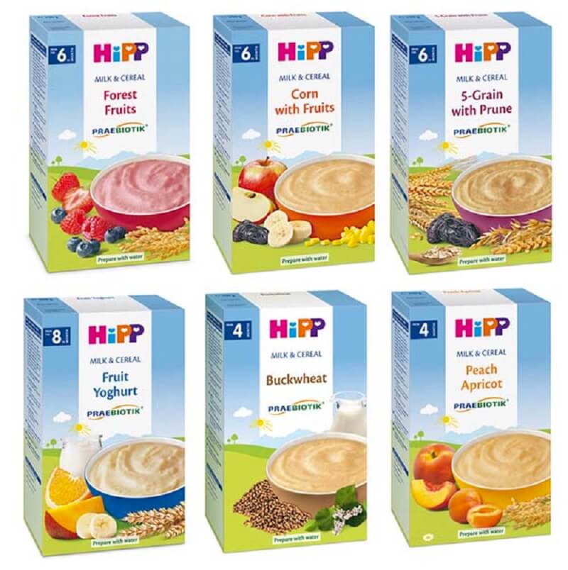 Bột ăn dặm HiPP màu xanh dương. (Ảnh: Sưu tầm Internet)