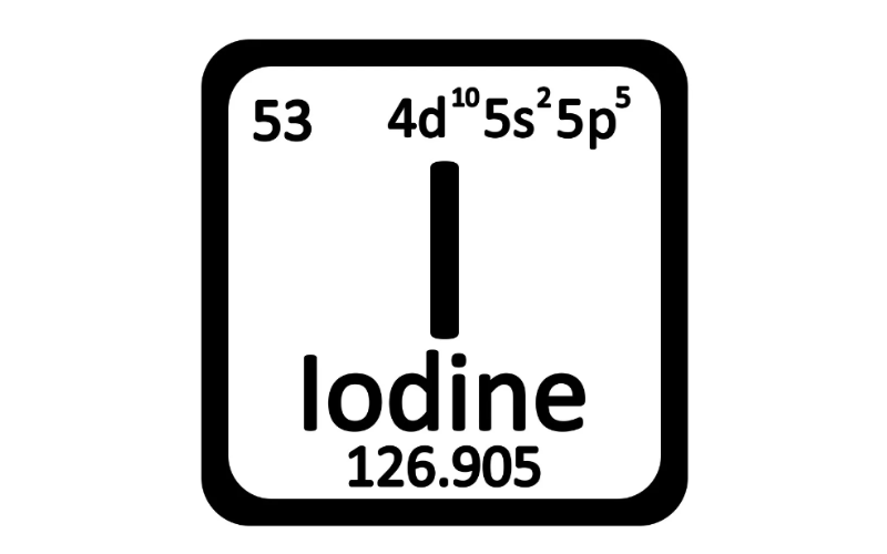  Trong bảng tuần hoàn, iot có ký hiệu là I và số nguyên tử là 53.