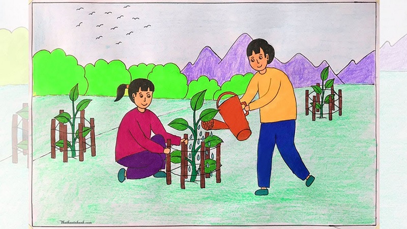 Cùng bé tham gia hoạt động tưới cây hàng ngày. (Ảnh: Sưu tầm internet)