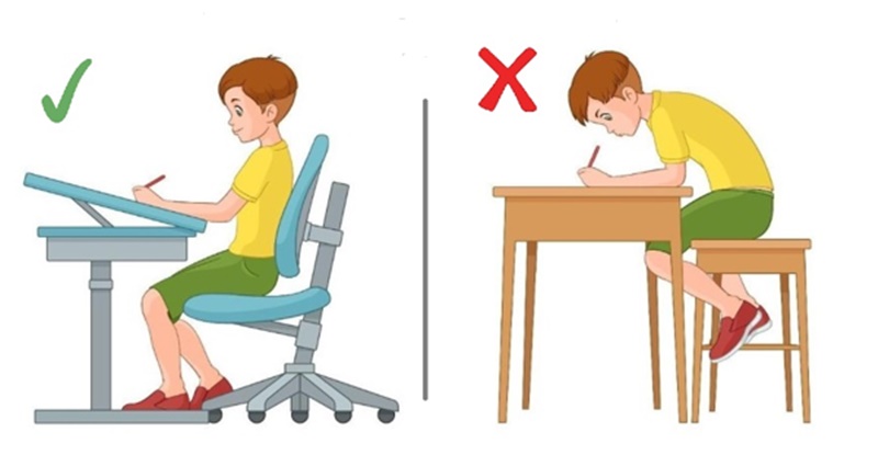 Dạy con việc ngồi học đúng tư thế. (Ảnh: Sưu tầm internet)