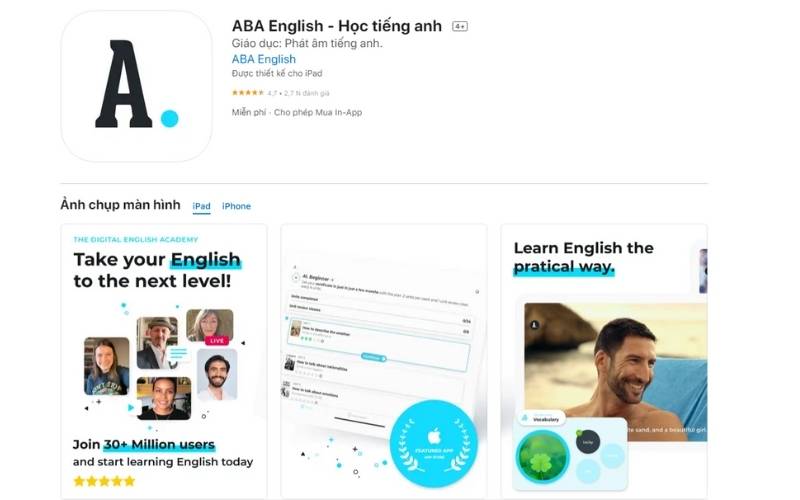 Học tiếng Anh qua ứng dụng ABA English. (Ảnh: Sưu tầm Internet)