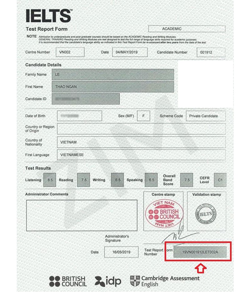 Mỗi chứng nhận IELTS đều sẽ có mã riêng (Ảnh: Sưu tầm internet)