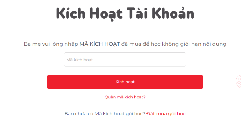 Với ba mẹ mới mua tài khoản cần kích hoạt Monkey Junior trước khi đăng nhập. (Ảnh: Chụp màn hình)