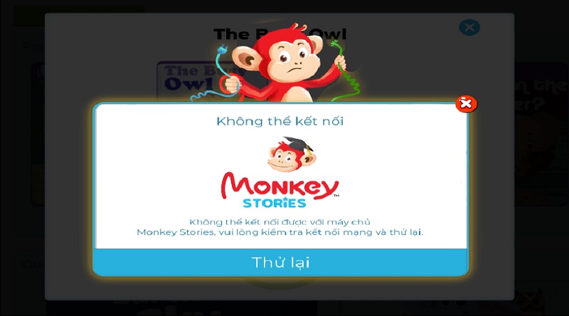 Monkey Stories không kết nối được máy chủ do nhiều nguyên nhân. (Ảnh: Chụp màn hình)