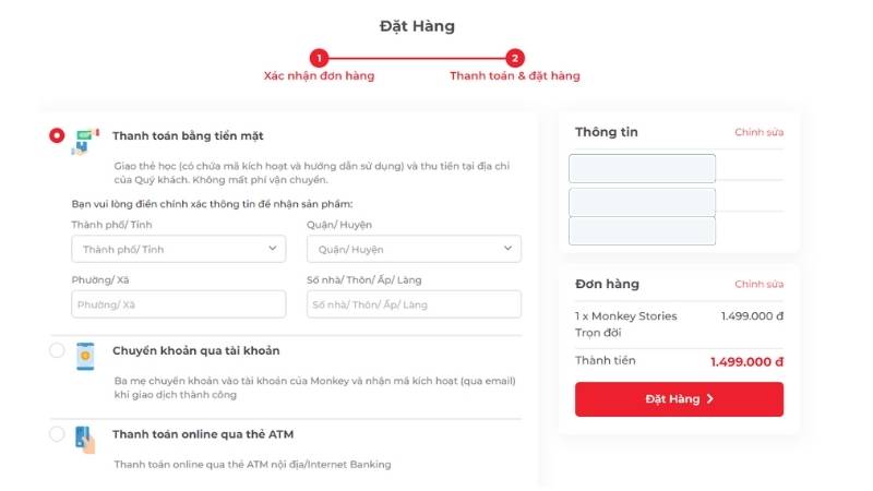 Người mua chọn hình thức thanh toán phù hợp. (Ảnh: Chụp màn hình)