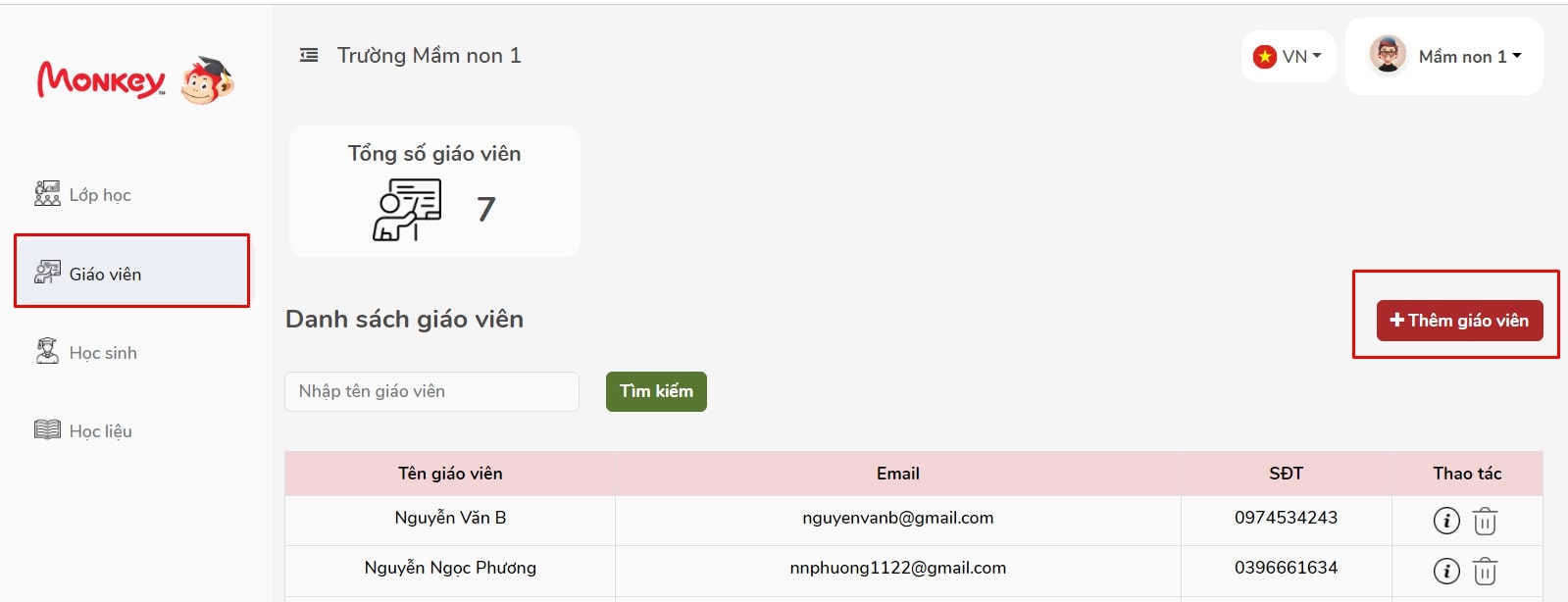 Nắm bắt và điều phối giáo viên dễ dàng (Nguồn: Monkey)