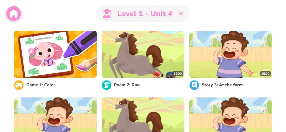 Các bài học và bài tập đa dạng của Monkey Kindy trên app Monkey Junior (Nguồn: Monkey)