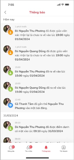 Chức năng thông báo trên ứng dụng Monkey Class (Nguồn: Monkey)