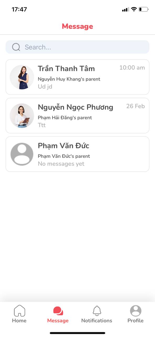 Chức năng tin nhắn trên ứng dụng Monkey Class (Nguồn: Monkey)