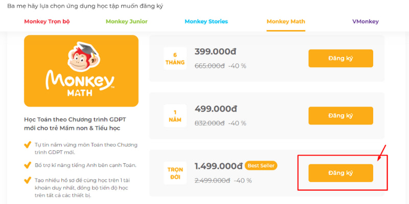 Mua Monkey math trên website. (Ảnh: Chụp màn hình)