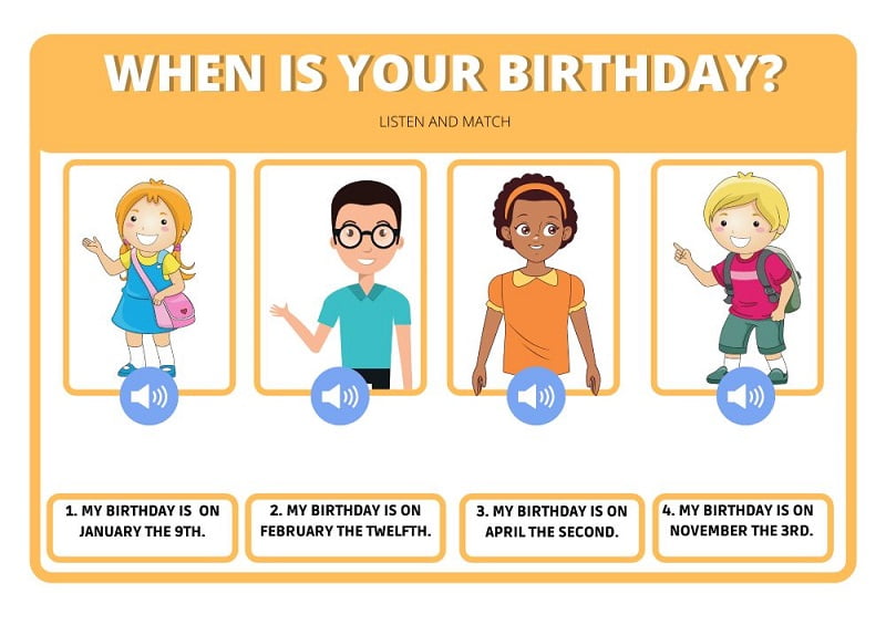 Mẫu câu hỏi về ngày sinh nhật của ai đó. (Ảnh: Sưu tầm Internet)