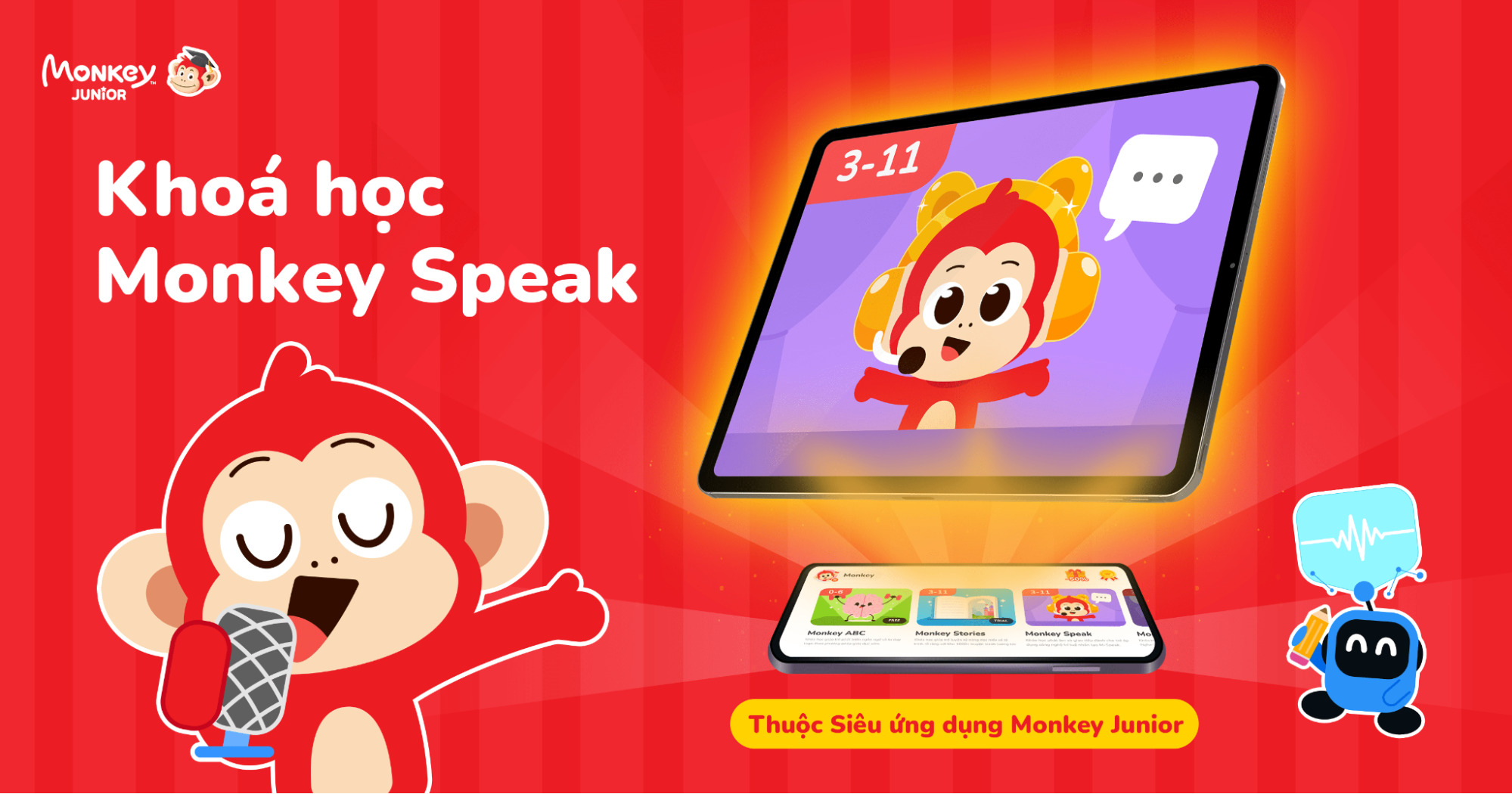 Siêu ứng dụng Monkey Junior cung cấp khóa học phát âm chuẩn xác với Monkey Speak (Ảnh: Monkey)