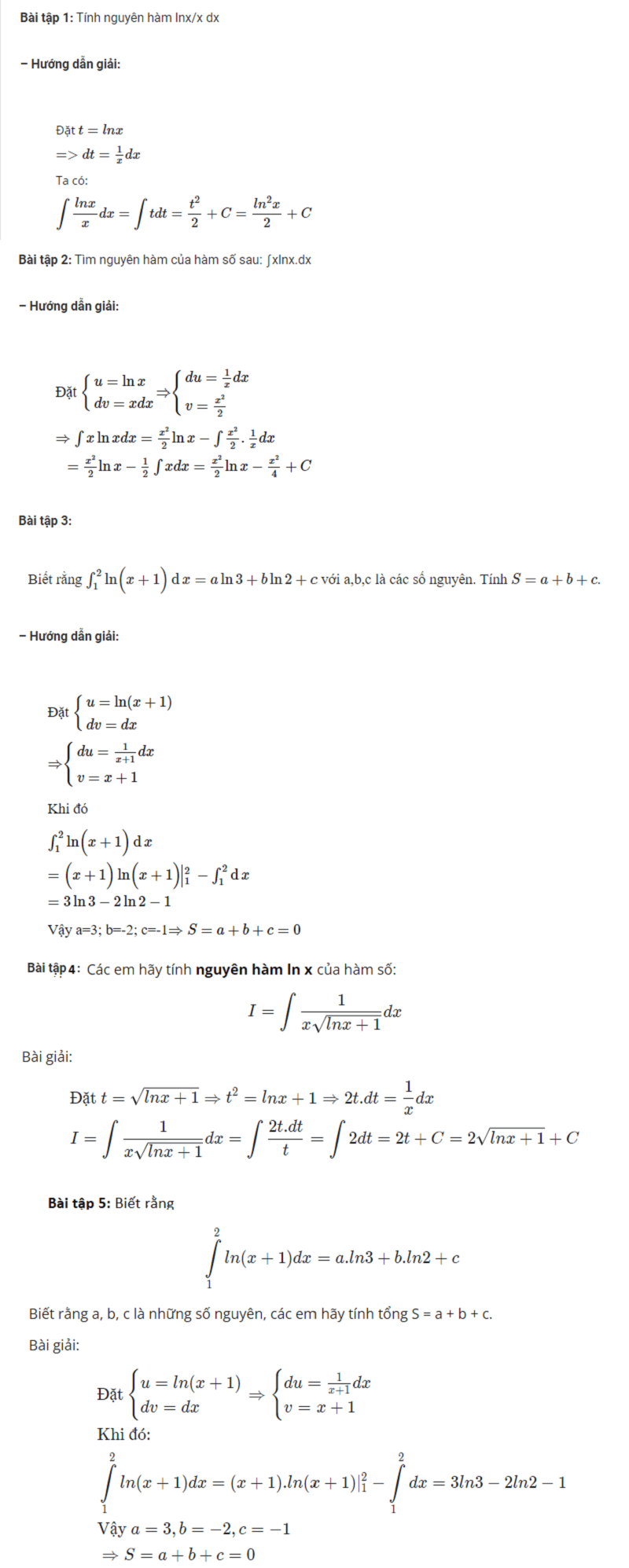 Một số dạng bài tập về nguyên hàm của Inx tham khảo. (Nguồn: Tổng hợp)