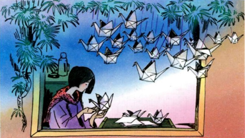 Minh họa bài đọc Những con sếu bằng giấy. (Ảnh: SGK)