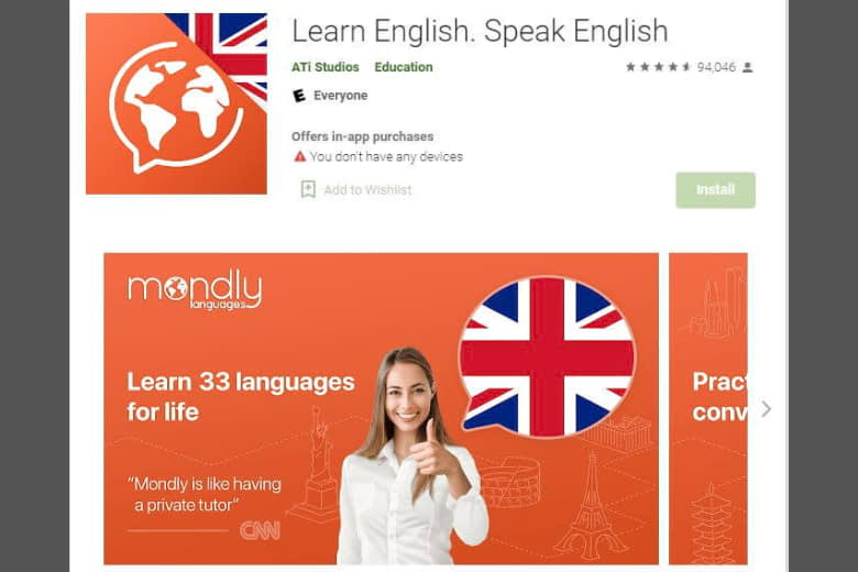 Khám phá thế giới ngôn ngữ cùng Mondly – Learn English. Speak English. (Ảnh: Sưu tầm internet)