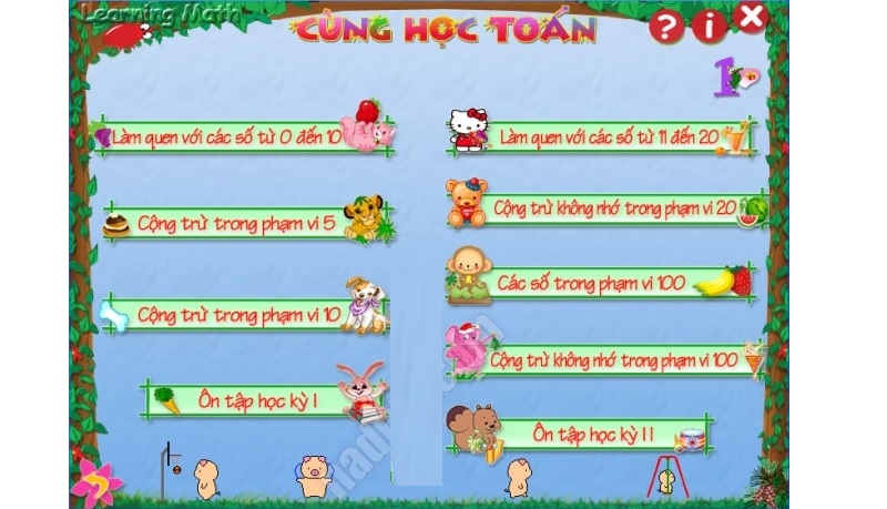 Giao diện học toán ngộ nghĩnh tại Learning Math. (Ảnh: sưu tầm internet)