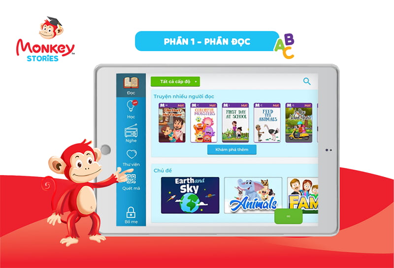 Các bài đọc trên Monkey Stories đều tích hợp công nghệ Phonics giúp phát âm chuẩn hơn. (Ảnh: Monkey)