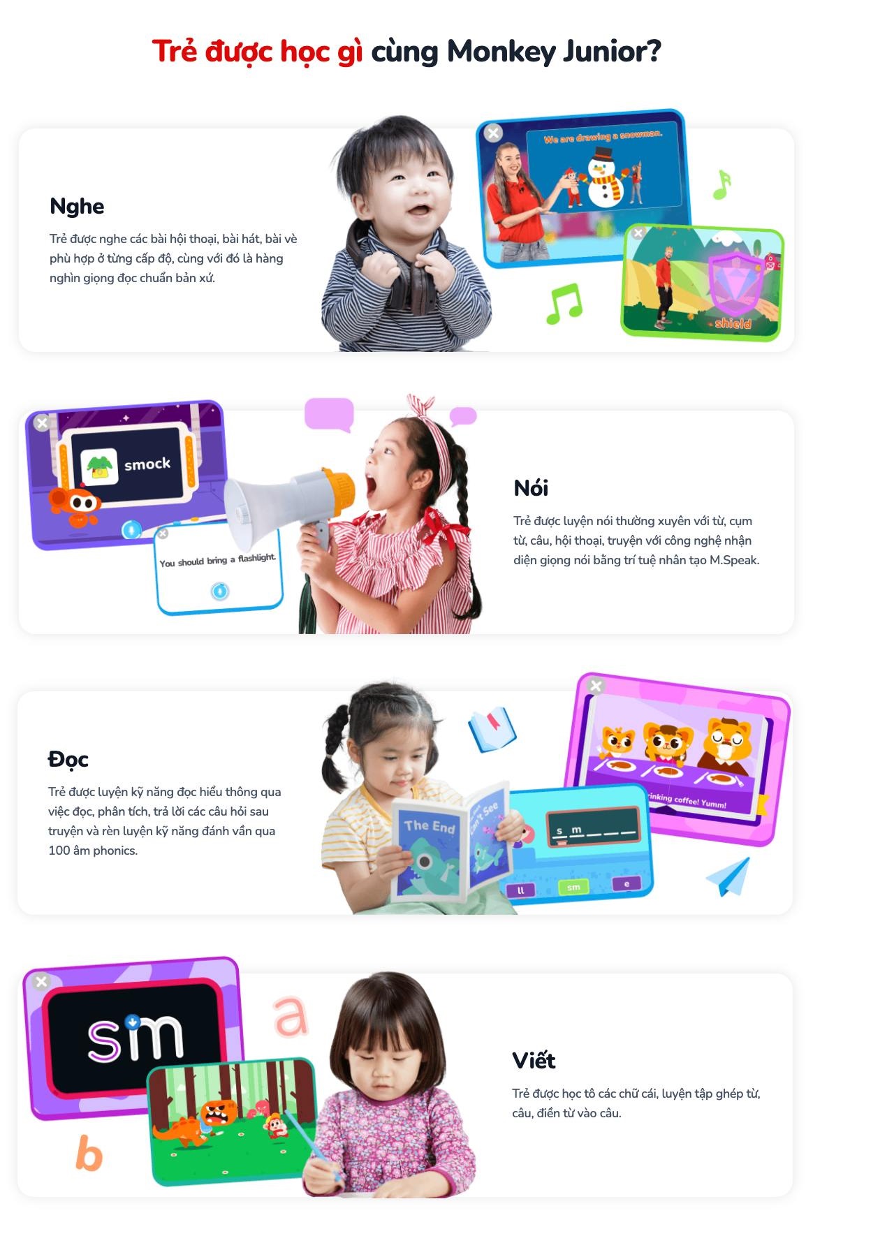 Lộ trình học tiếng Anh toàn diện giúp trẻ bé phát triển toàn diện 4 kỹ năng nghe – nói - đọc - viết