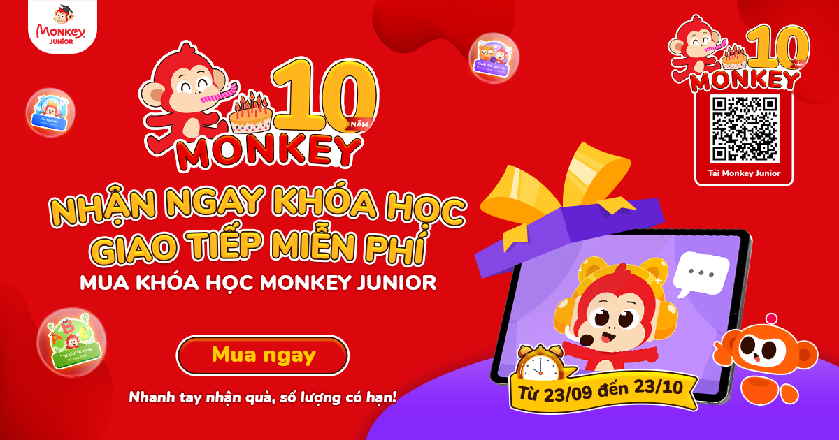 Mua khóa học trên Monkey Junior, nhận ngay khóa học giao tiếp miễn phí