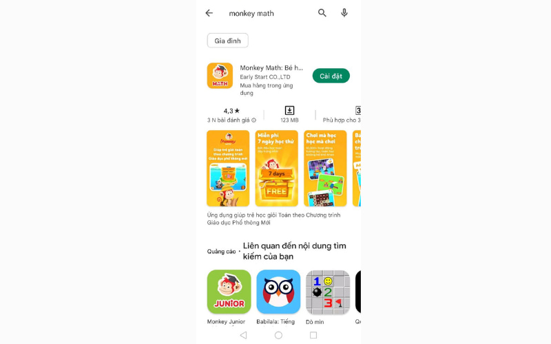 Màn hình tải Monkey Math trên kho ứng dụng. (Ảnh: Chụp màn hình)