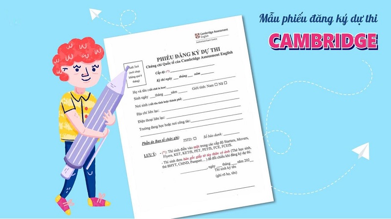 Phiếu đăng ký dự thi chứng chỉ Cambridge cho bé (Ảnh: BMYC)