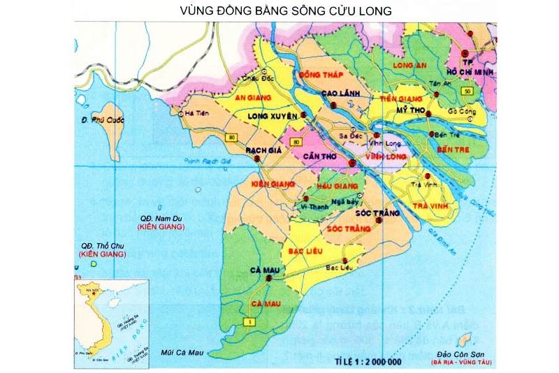 Tỉ lệ bản đồ vùng ĐBSCL tương ứng là 1 : 2 000 000 . (Ảnh: Sưu tầm internet)