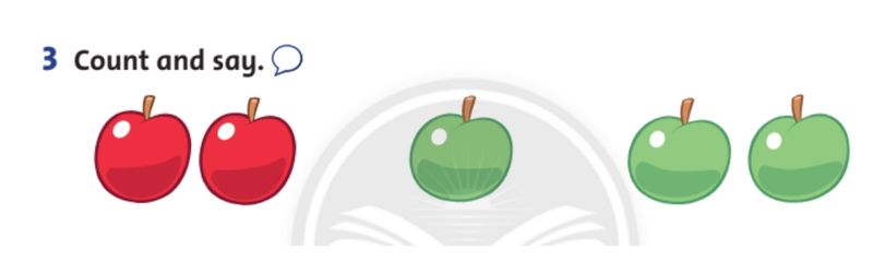 Thực hành đếm và nói. (Ảnh: Chụp màn hình SGK)