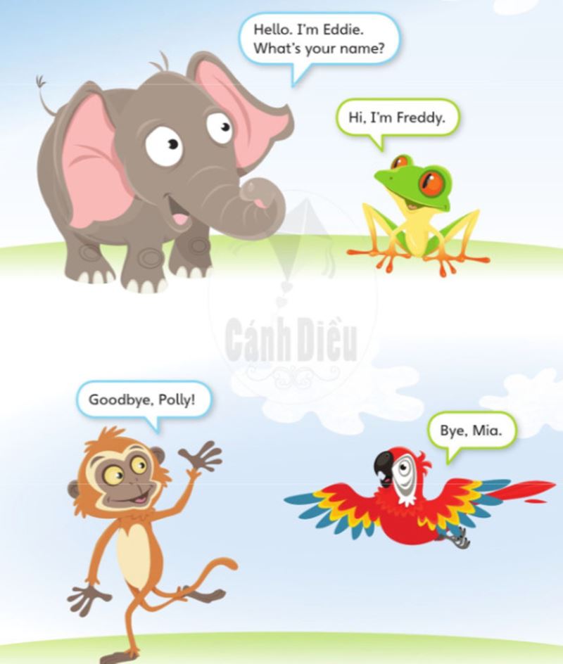 Chào hỏi và tạm biệt bằng tiếng Anh. (Ảnh: Sách Cánh diều)