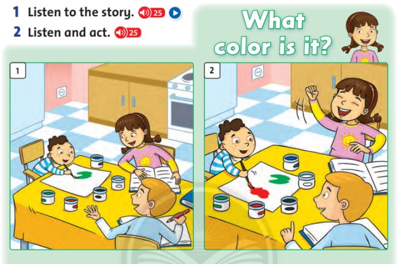 Nghe truyện tiếng Anh. (Ảnh: Chụp màn hình SGK)